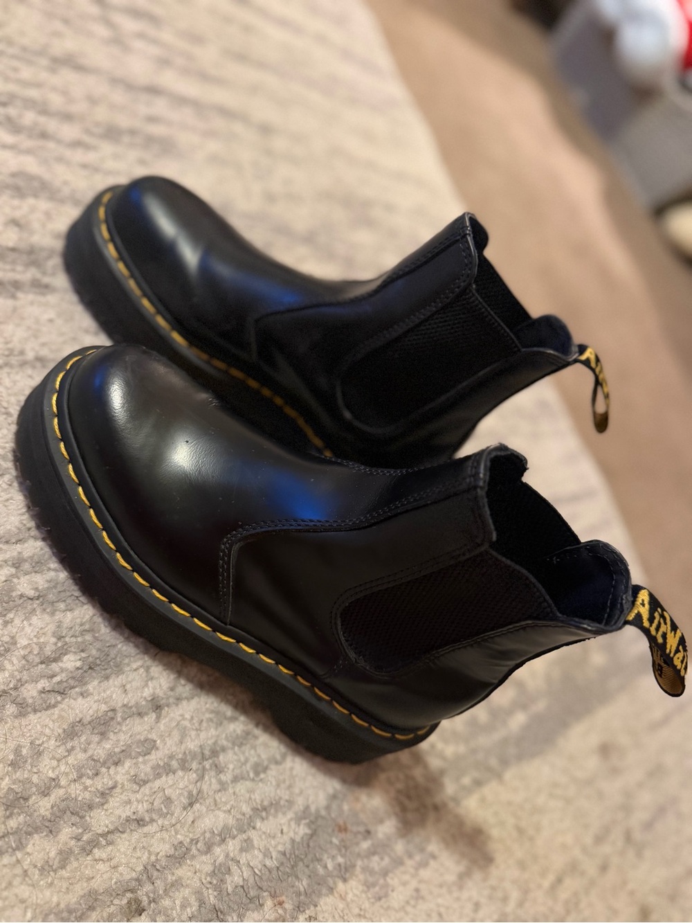Dr. Martens Black Chelsea Ankle Boots with Yellow Stitching